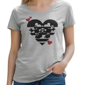 DISNEY Mickey & Minnie Tee T-shirt XS  X-Small Gray Black Glitter Sparkle